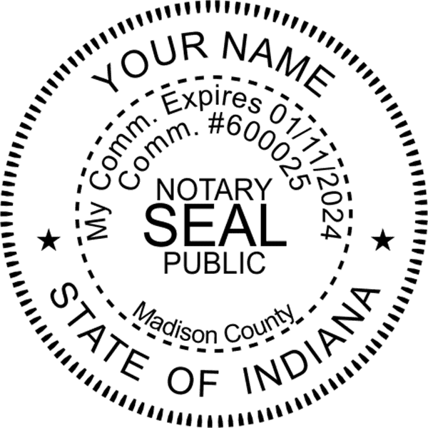 Indiana Notary Pink - Round Design Imprint Example