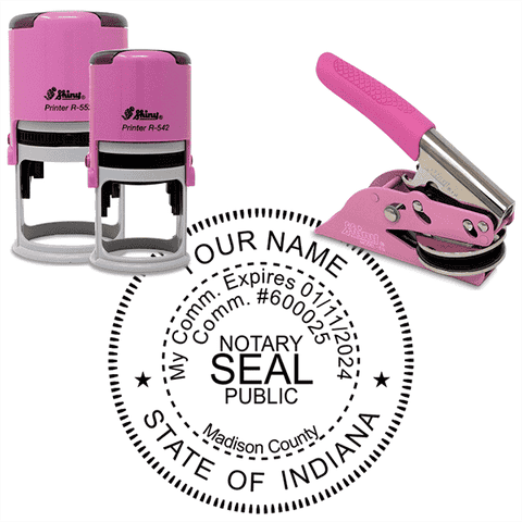 Indiana Round Pink Notary Seal
