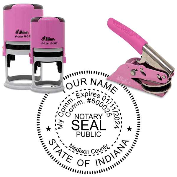 Indiana Round Pink Notary Seal