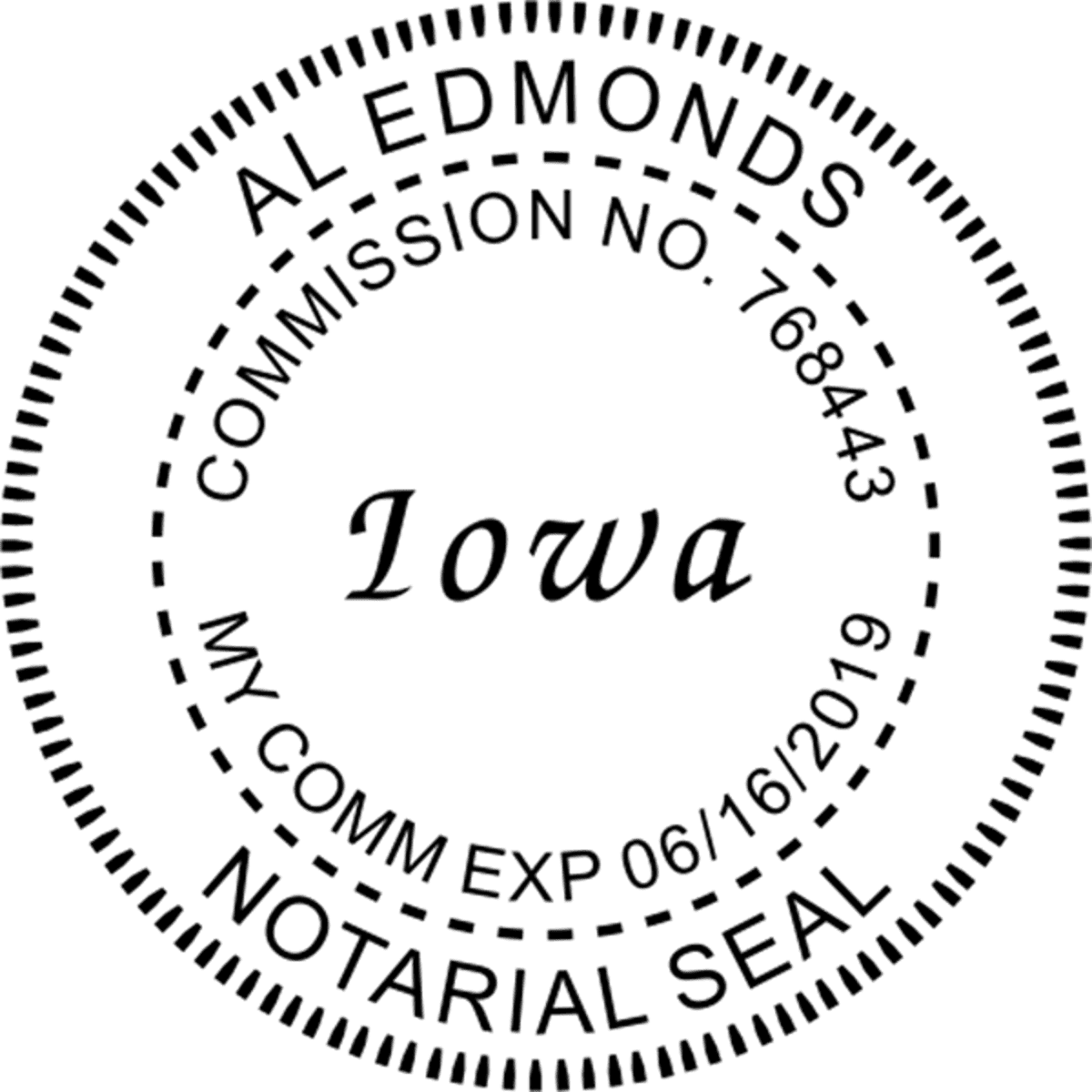 Iowa Notary Pink - Round Design Imprint Example