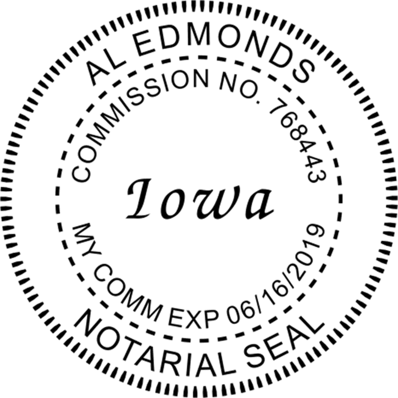 Iowa Notary Pink - Round Design Imprint Example