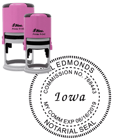 Iowa Round Pink Notary Seal