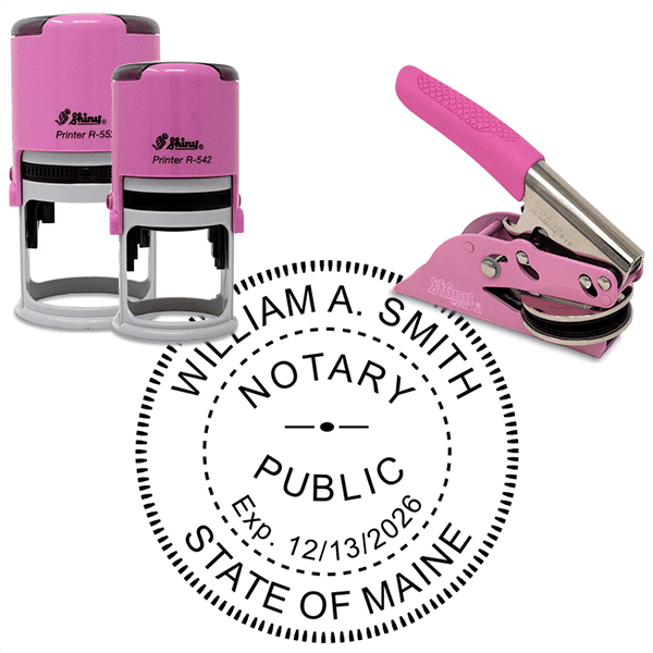 Maine Round Pink Notary Seal