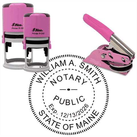 Maine Round Pink Notary Seal