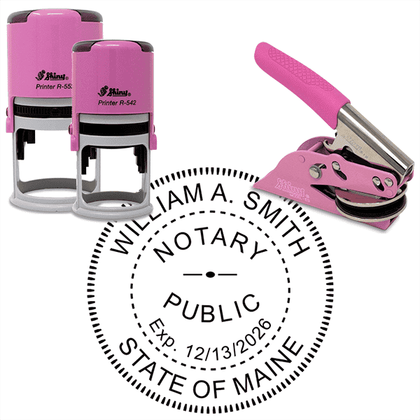 Maine Round Pink Notary Seal