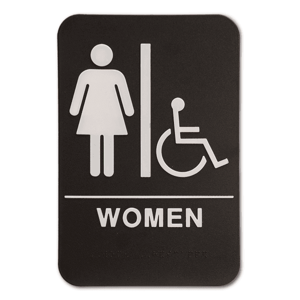 Black Handicap ADA Braille Women's Restroom Sign