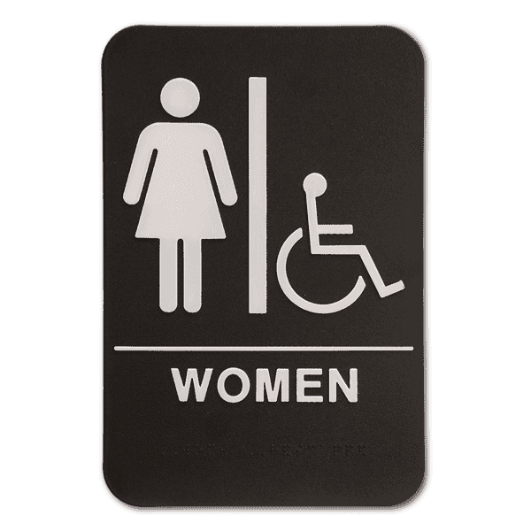 Black Handicap ADA Braille Women's Restroom Sign