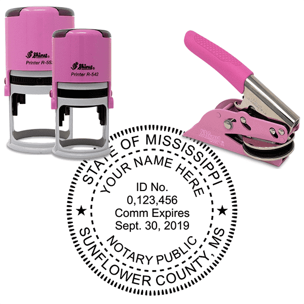 Mississippi Round Pink Notary Seal