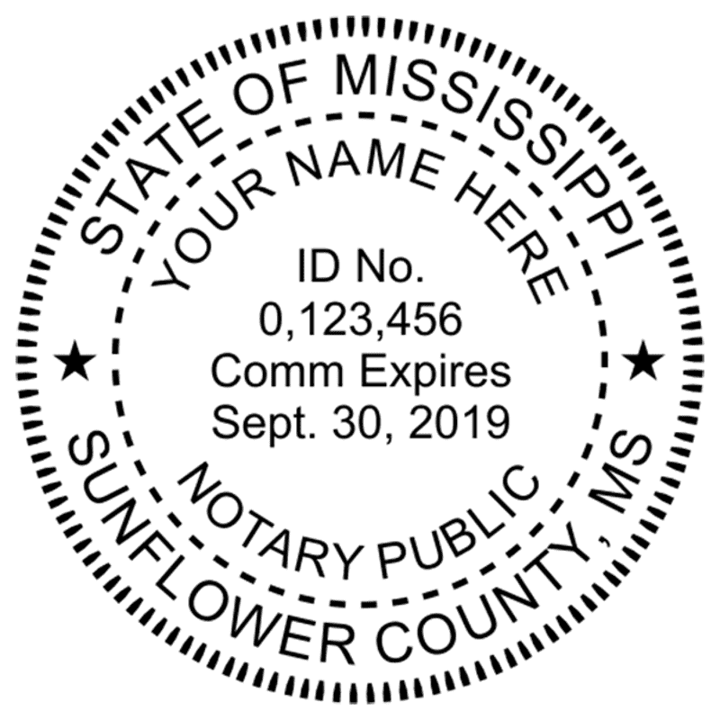 Mississippi Notary Pink - Round Design Imprint Example
