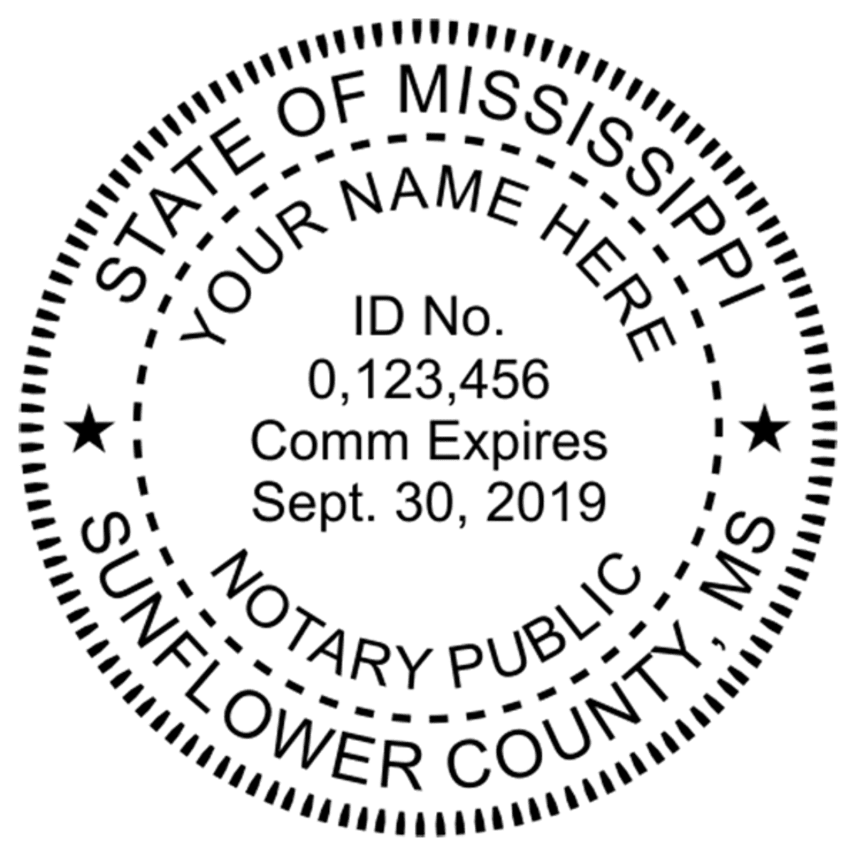 Mississippi Notary Pink - Round Design Imprint Example