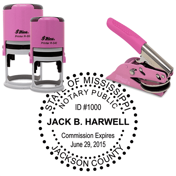 Mississippi Dots Border Round Pink Notary Seal