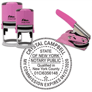 New York with County and Expiration Round Pink Notary Seal