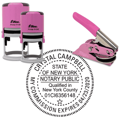 New York Notary Pink with County and Expiration - Round Design