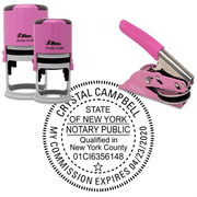 New York with County and Expiration Round Pink Notary Seal