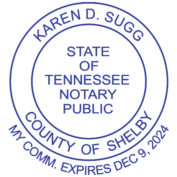 Tennessee Notary Pink Stamp With Date Below - Round Design Imprint Example