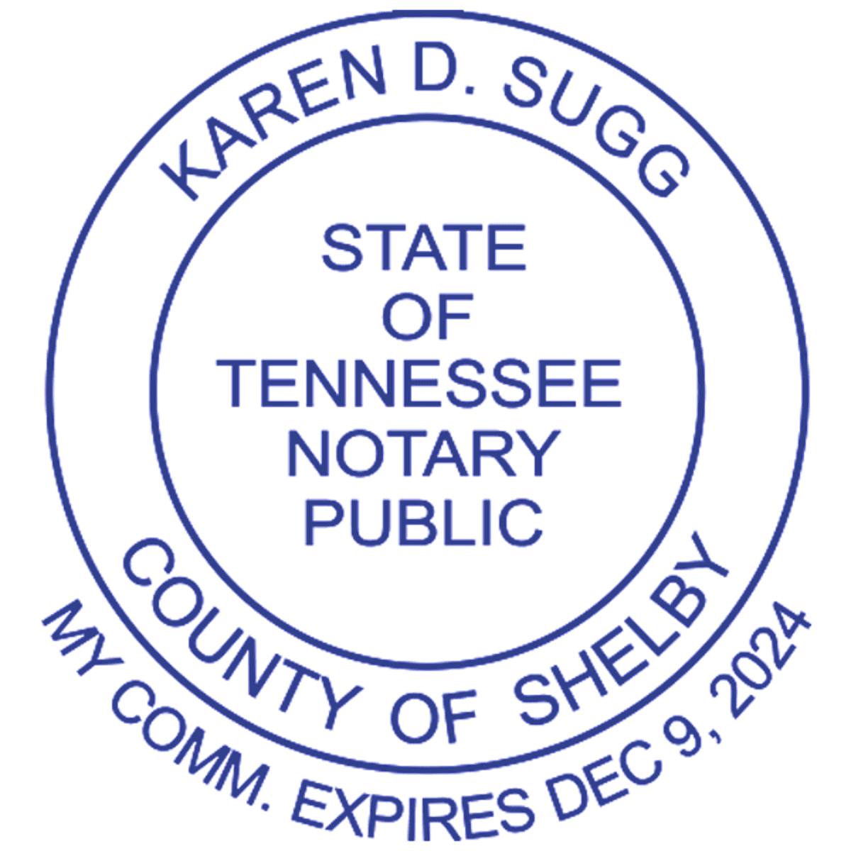 Tennessee Notary Pink Stamp With Date Below - Round Design Imprint Example