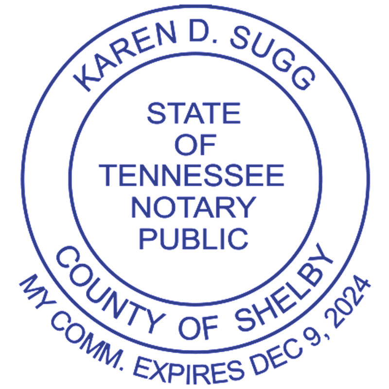Tennessee Notary Pink Stamp With Date Below - Round Design Imprint Example