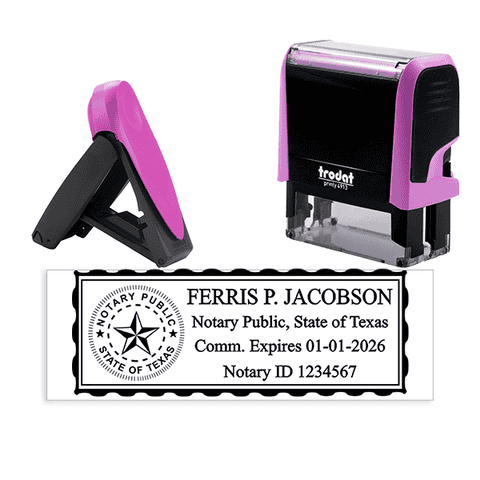 Texas Pink Rectangle Notary Stamp