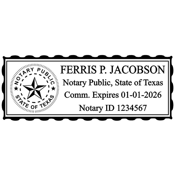Texas Notary Pink Stamp - Rectangle Imprint Example