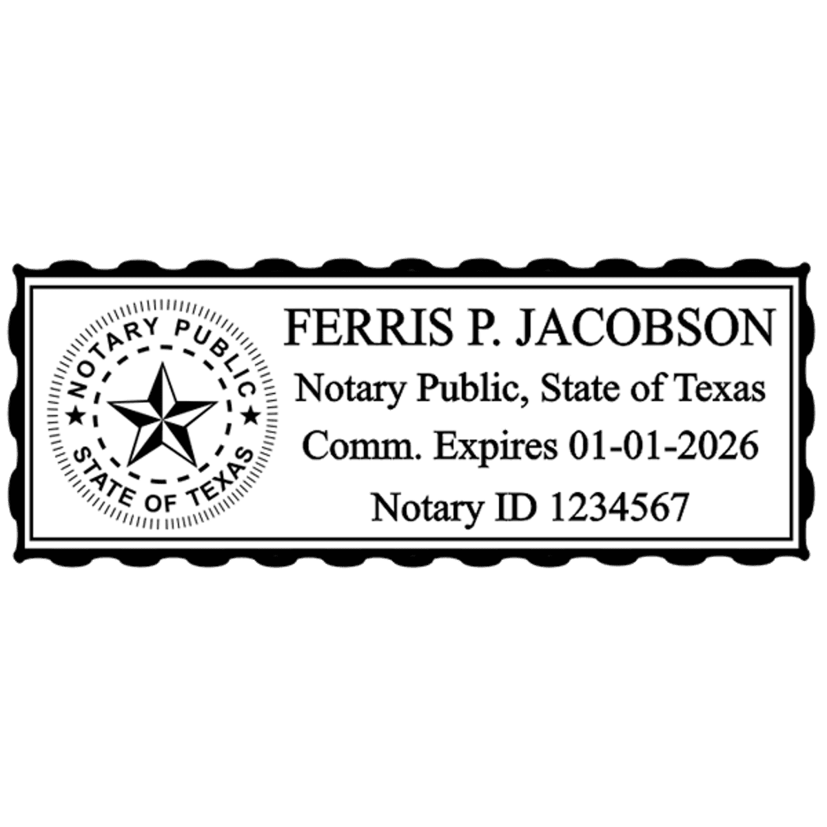Texas Notary Pink Stamp - Rectangle Imprint Example