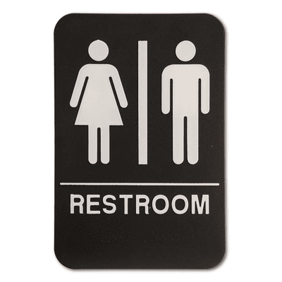 Black Unisex ADA Braille Restroom Sign | 9" x 6"
