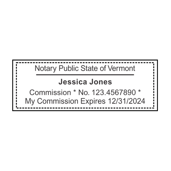 Vermont Notary Pink Stamp - Rectangle Imprint Example