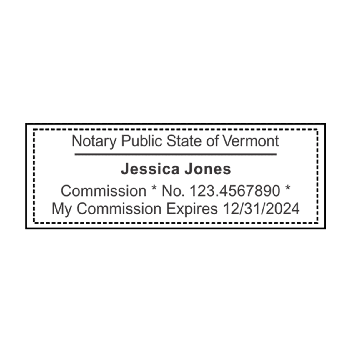 Vermont Notary Pink Stamp - Rectangle Imprint Example