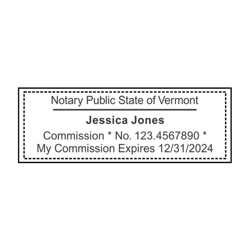 Vermont Notary Pink Stamp - Rectangle Imprint Example