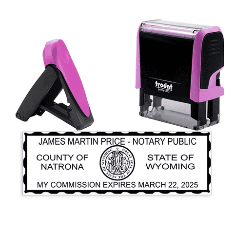 Wyoming Pink Rectangle Notary Stamp