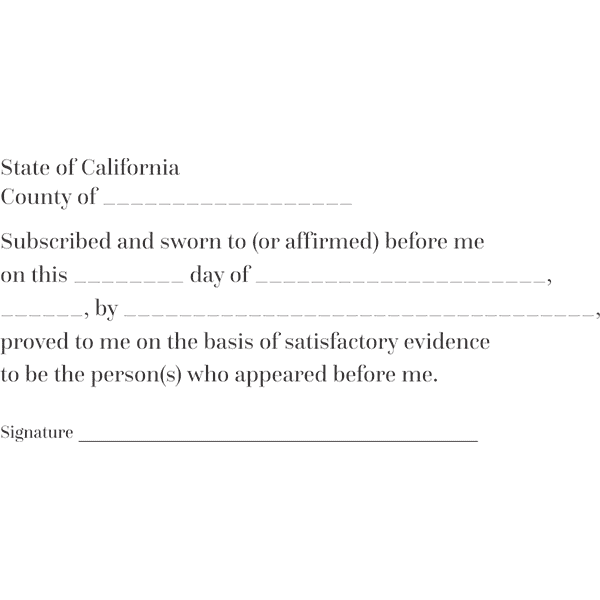 California Jurat Notary Stamp Imprint Example