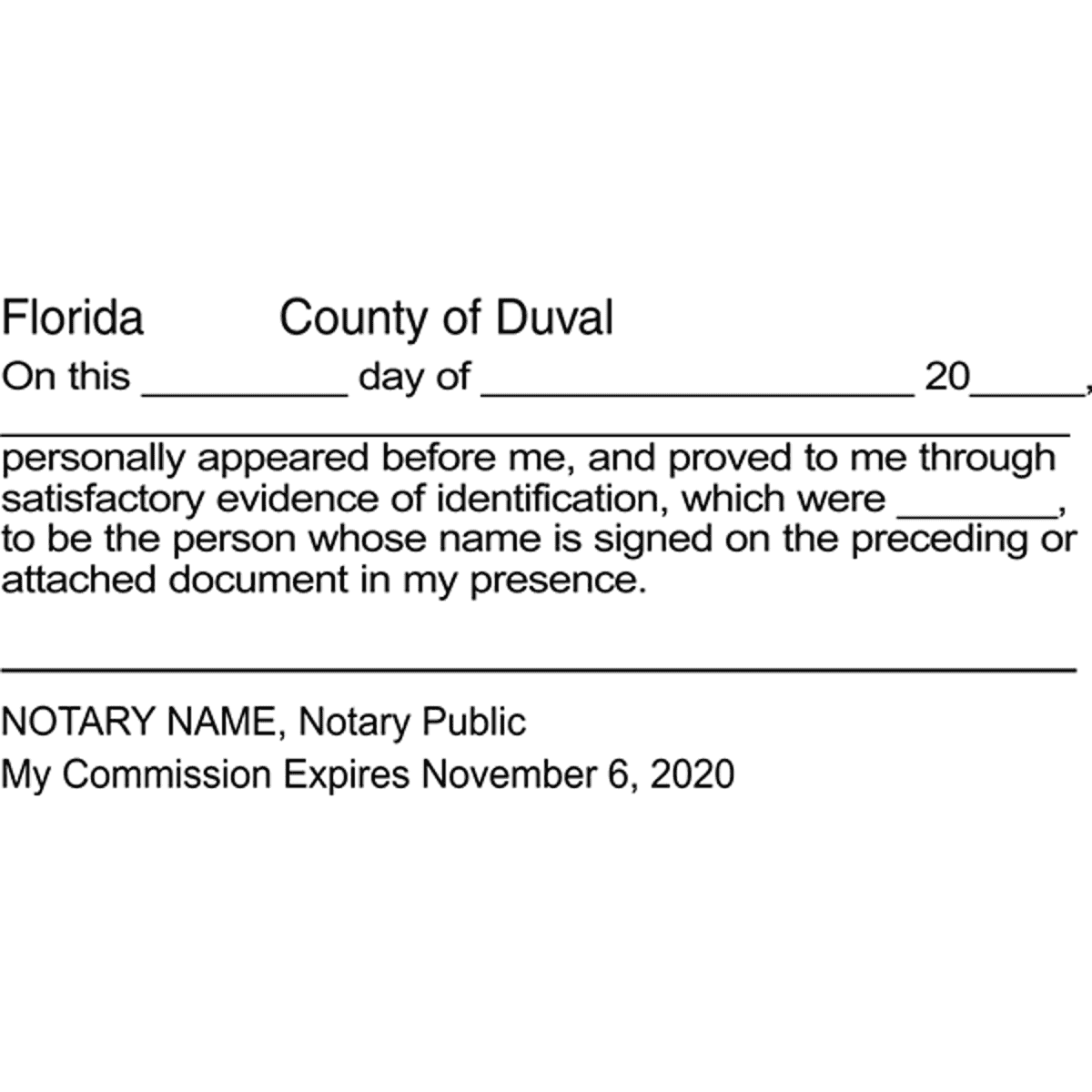 Florida Signature Witness Notary Stamp Imprint Example