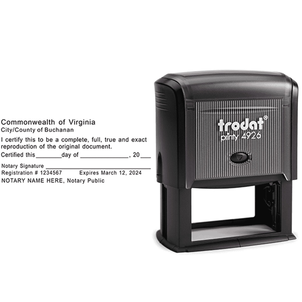 Virginia Certified True Copy Notary Stamp Body and Design