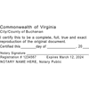 Virginia Certified True Copy Notary Stamp Imprint Example