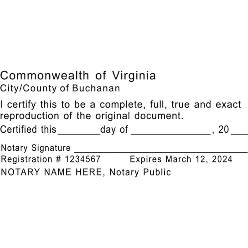 Virginia Certified True Copy Notary Stamp Imprint Example
