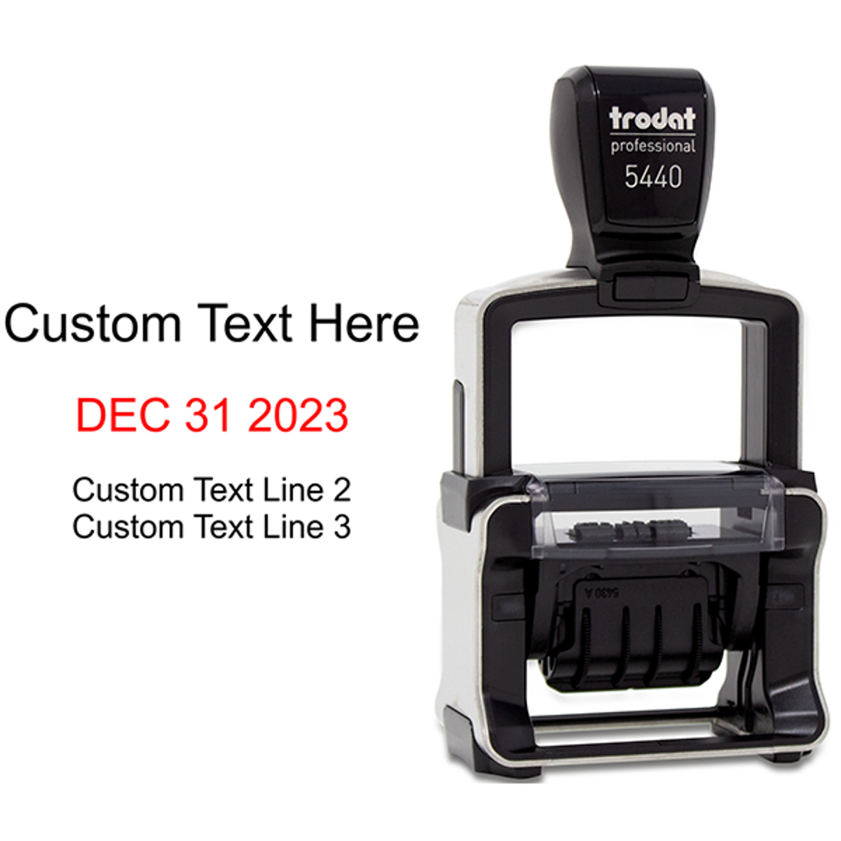 Trodat Dater 5440 with Custom Text Stamp Body and Design