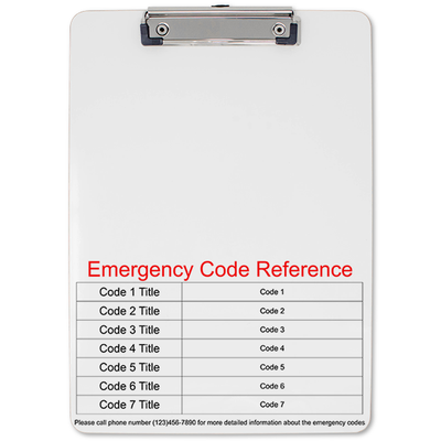 Emergency Code Reference Clipboard - alternate view