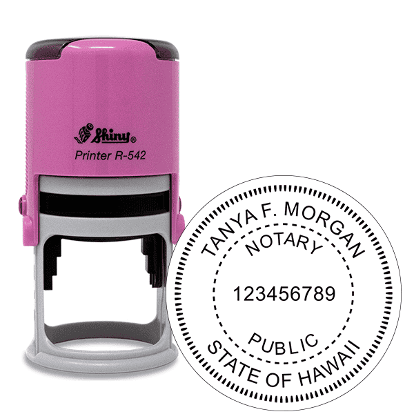 Hawaii Notary Pink Stamp - Round