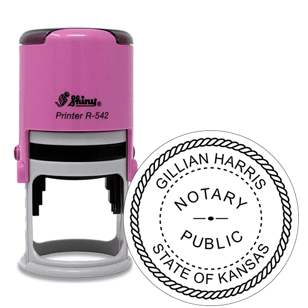 Kansas Round Pink Notary Stamp