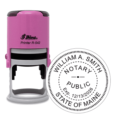 Maine Round Pink Notary Stamp