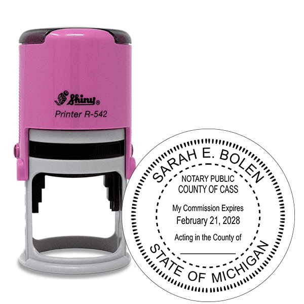 Michigan Round Pink Notary Stamp