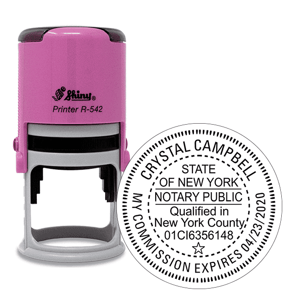 New York with County and Expiration Pink Round Notary Stamp