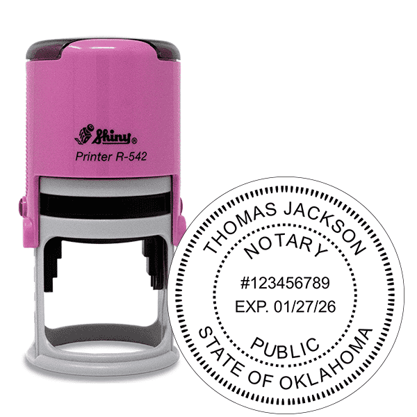 Oklahoma Notary Pink Stamp - Round