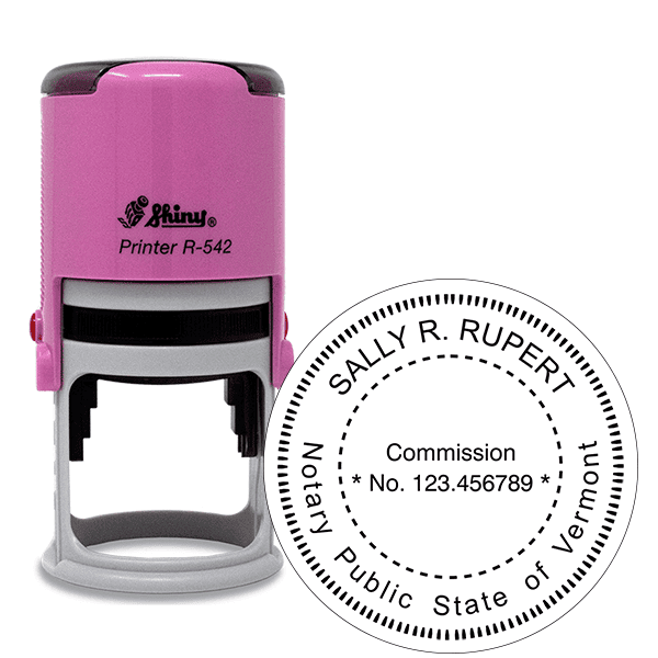 Vermont Round Pink Notary Stamp