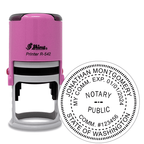 Washington Round Pink Notary Stamp