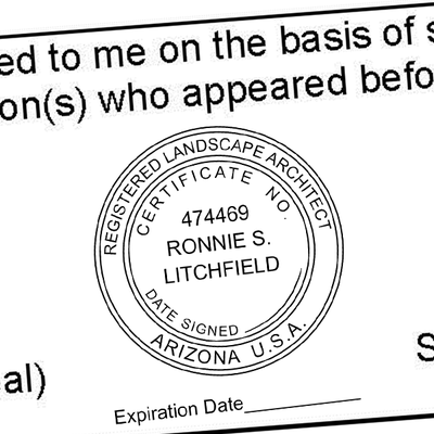 State of Arizona Landscape Architect with Expiration Seal - alternate view