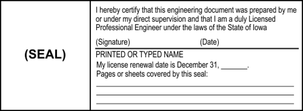 State of Iowa Engineer Stamp