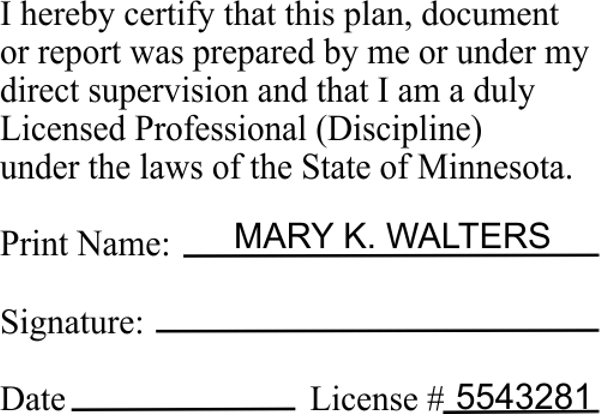 State of Minnesota Plan Certification Stamp for all Disciplines