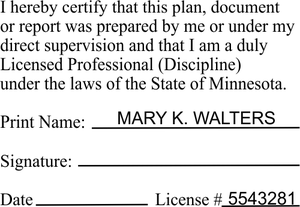 State of Minnesota Plan Certification Stamp for all Disciplines