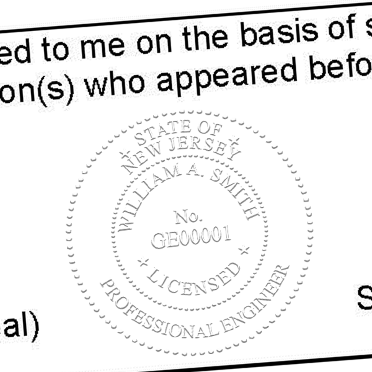 State of New Jersey Engineer Seal Imprint
