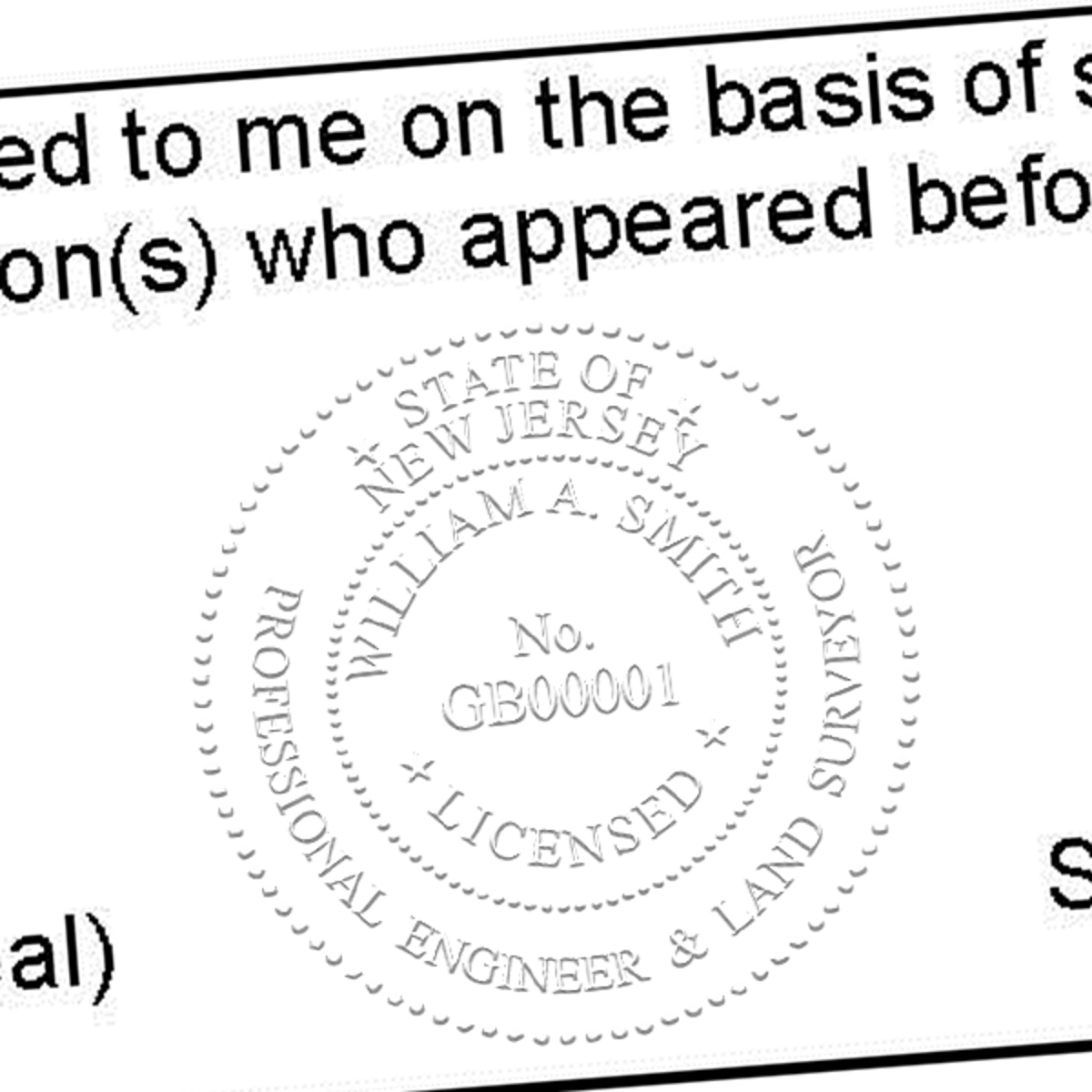 State of New Jersey Professional Engineer & Land Surveyor Seal Imprint